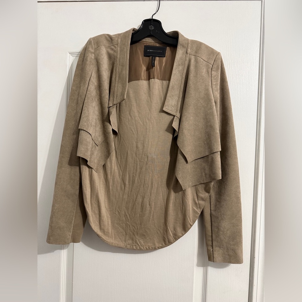 BCBG MAXAZRIA Norton Khaki Faux Suede Draped Jacket Medium